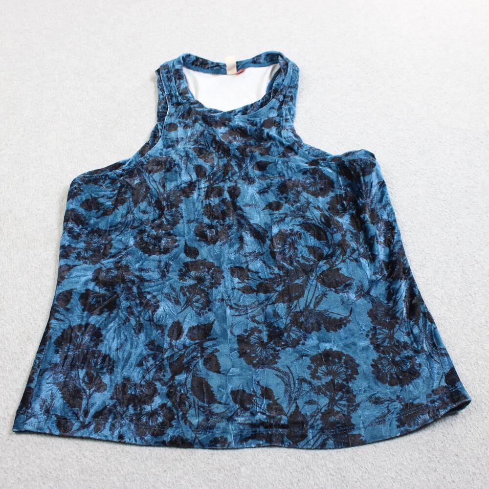 Pilcro Anthro Tank Top Women Medium Blue Velvet Burnout Floral Racerback Boho